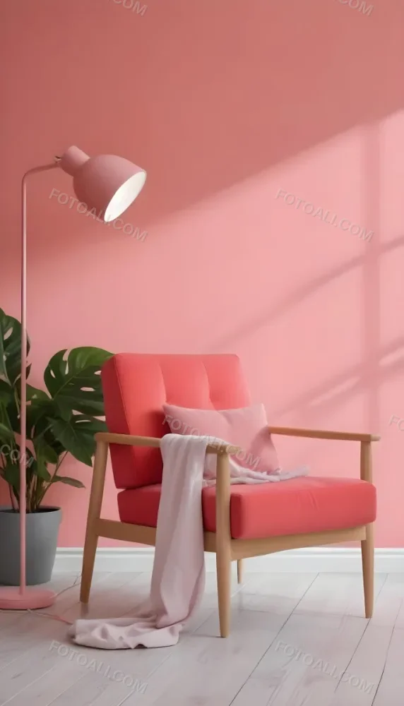 A Pink Armchair With A Potted Plant And A Pink Lamp In A Pink Room 14 Ec90