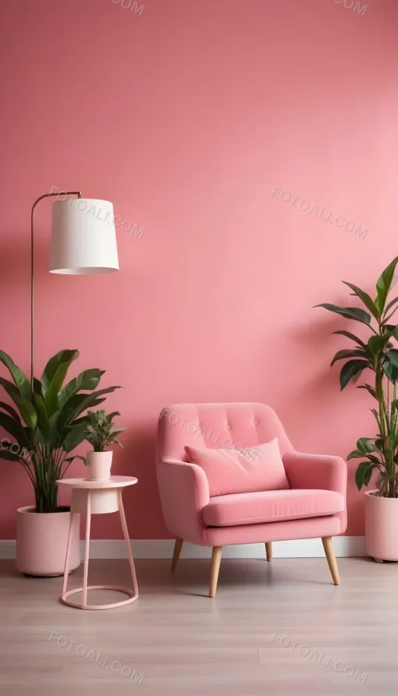 A Pink Armchair With A Potted Plant And A Pink Lamp In A Pink Room 4 95cd