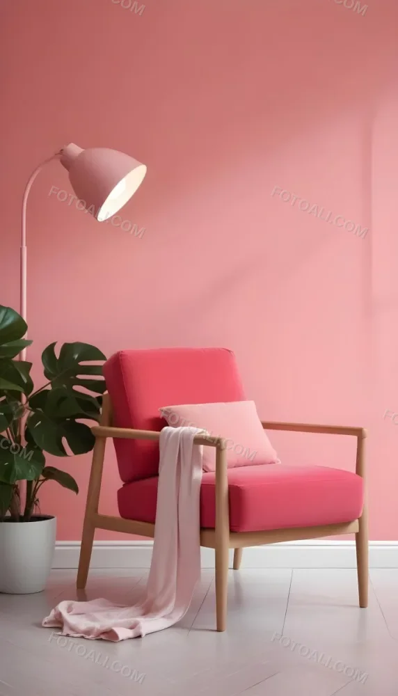 A Pink Armchair With A Potted Plant And A Pink Lamp In A Pink Room 7 A39e
