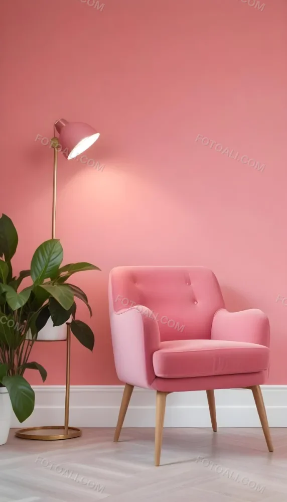 A Pink Armchair With A Potted Plant And A Pink Lamp In A Pink Room 8 2a1e
