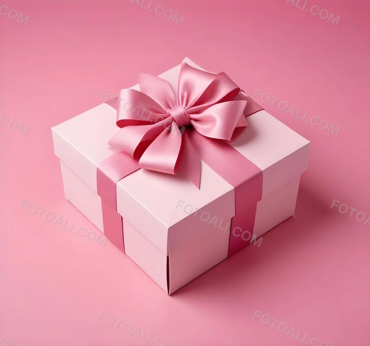 A Pink Gift Box With A Large Pink Bow On A Pink Ba 11 832b