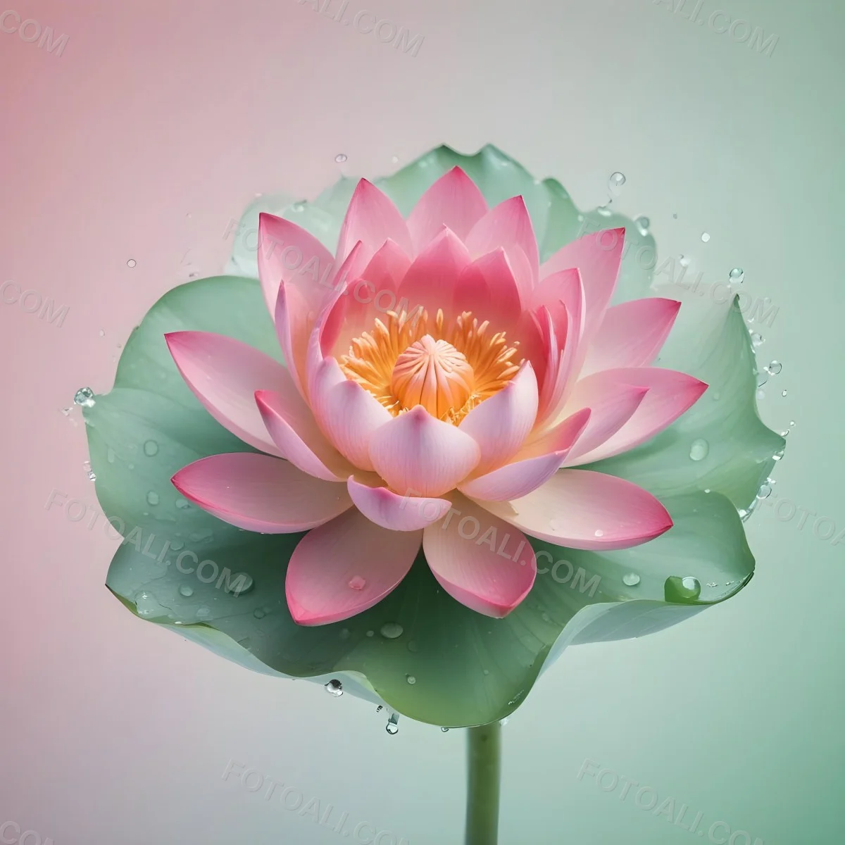A Pink Lotus Flower With Water Drops In A Light Pink And Green Background 1 97e3