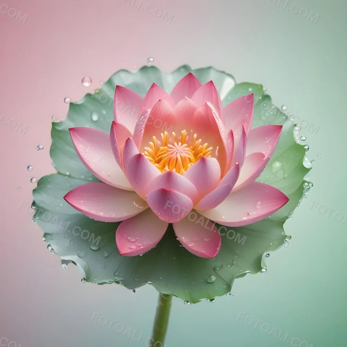 A Pink Lotus Flower With Water Drops In A Light Pink And Green Background 10 432f