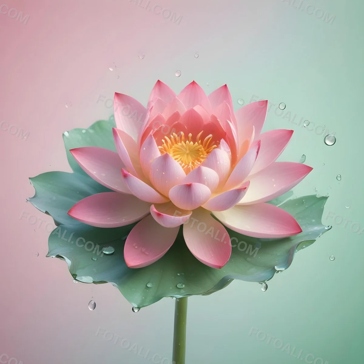 A Pink Lotus Flower With Water Drops In A Light Pink And Green Background 12 1aa7