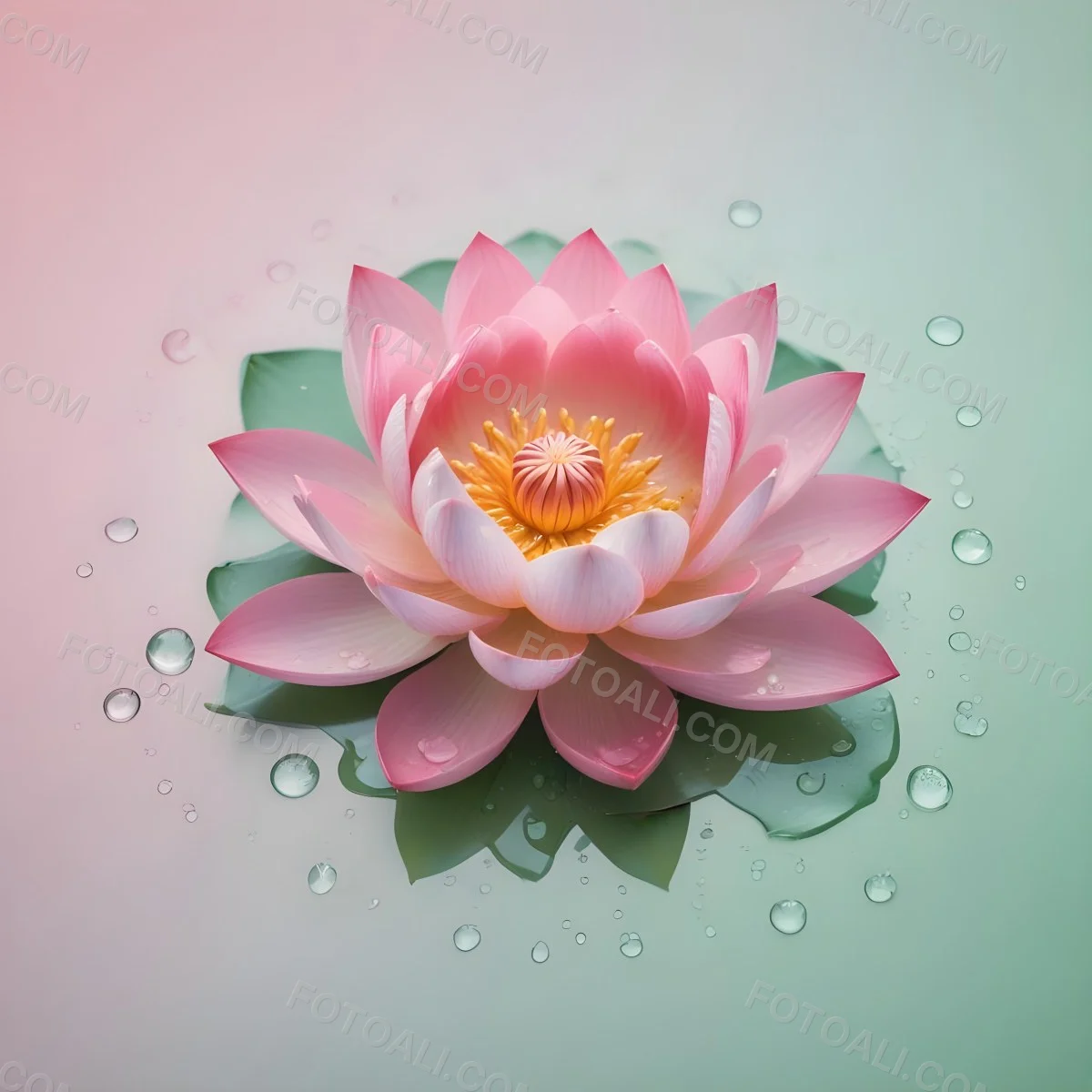 A Pink Lotus Flower With Water Drops In A Light Pink And Green Background 14 B4b9