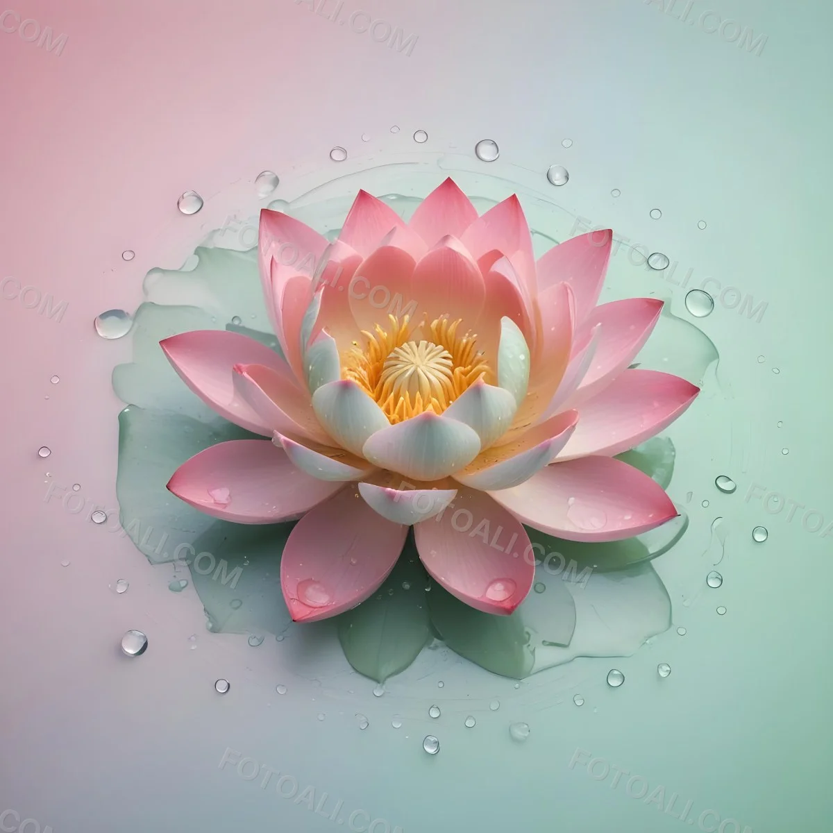 A Pink Lotus Flower With Water Drops In A Light Pink And Green Background 2 6052