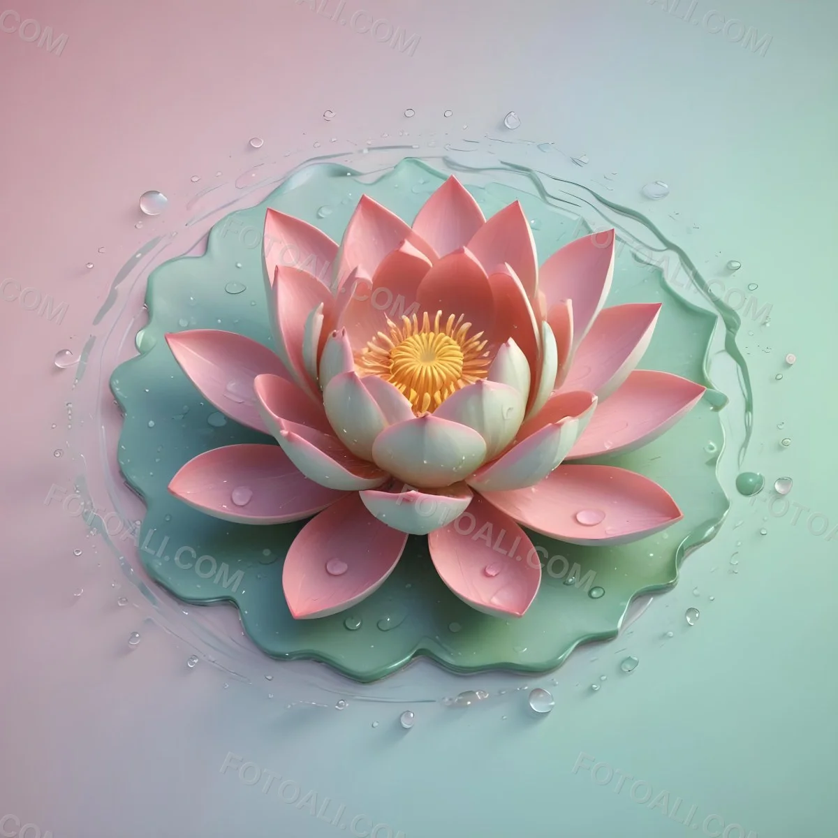 A Pink Lotus Flower With Water Drops In A Light Pink And Green Background 28 A9a0