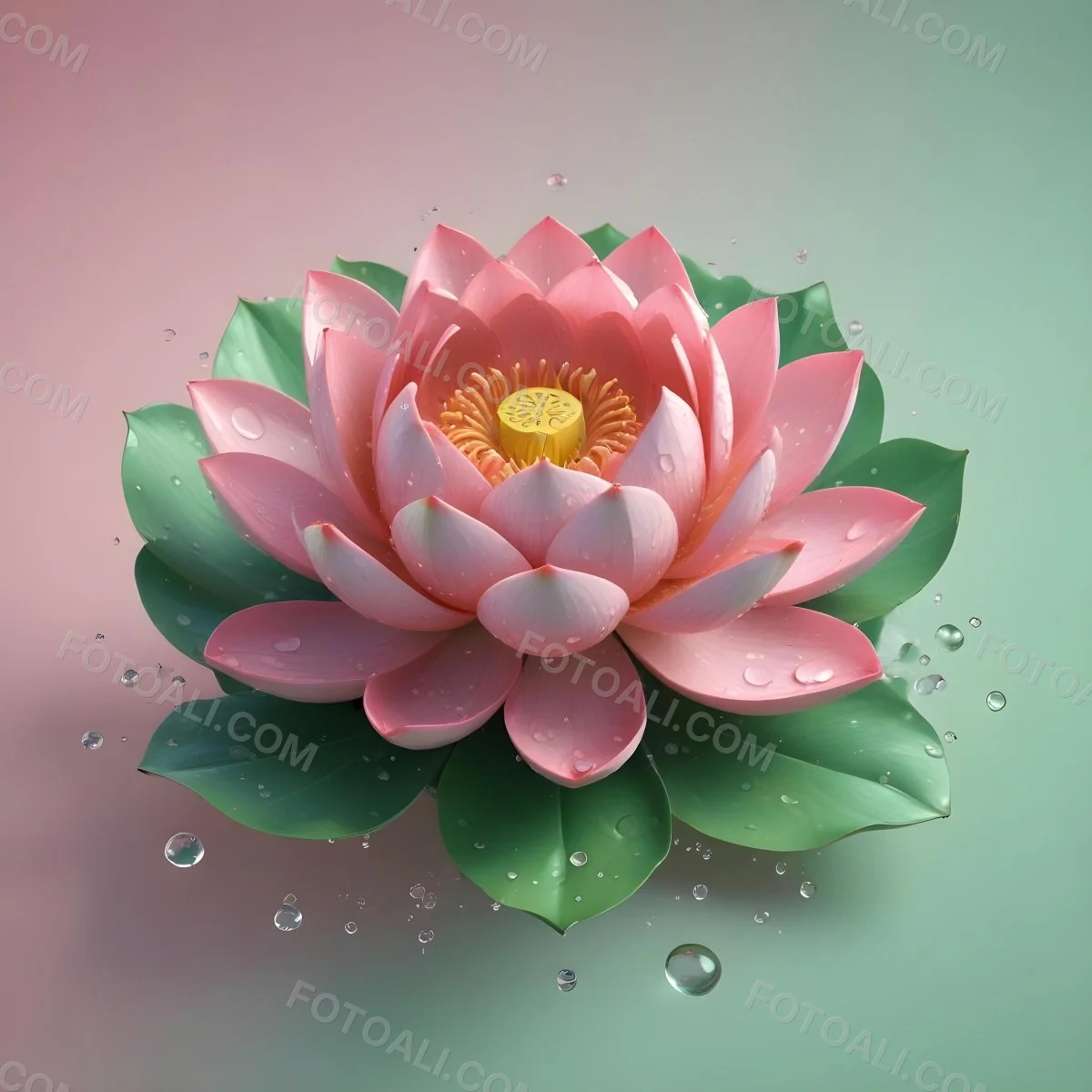 A Pink Lotus Flower With Water Drops In A Light Pink And Green Background 37 7f7a