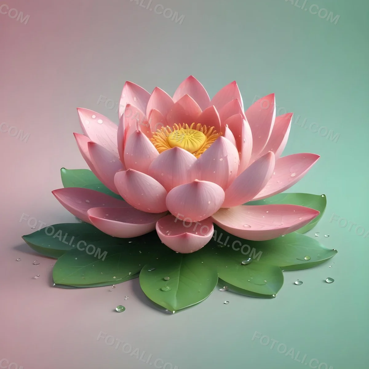A Pink Lotus Flower With Water Drops In A Light Pink And Green Background 49 28aa