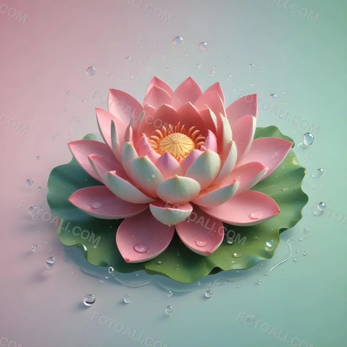 A Pink Lotus Flower With Water Drops In A Light Pink And Green Background 54 87fc