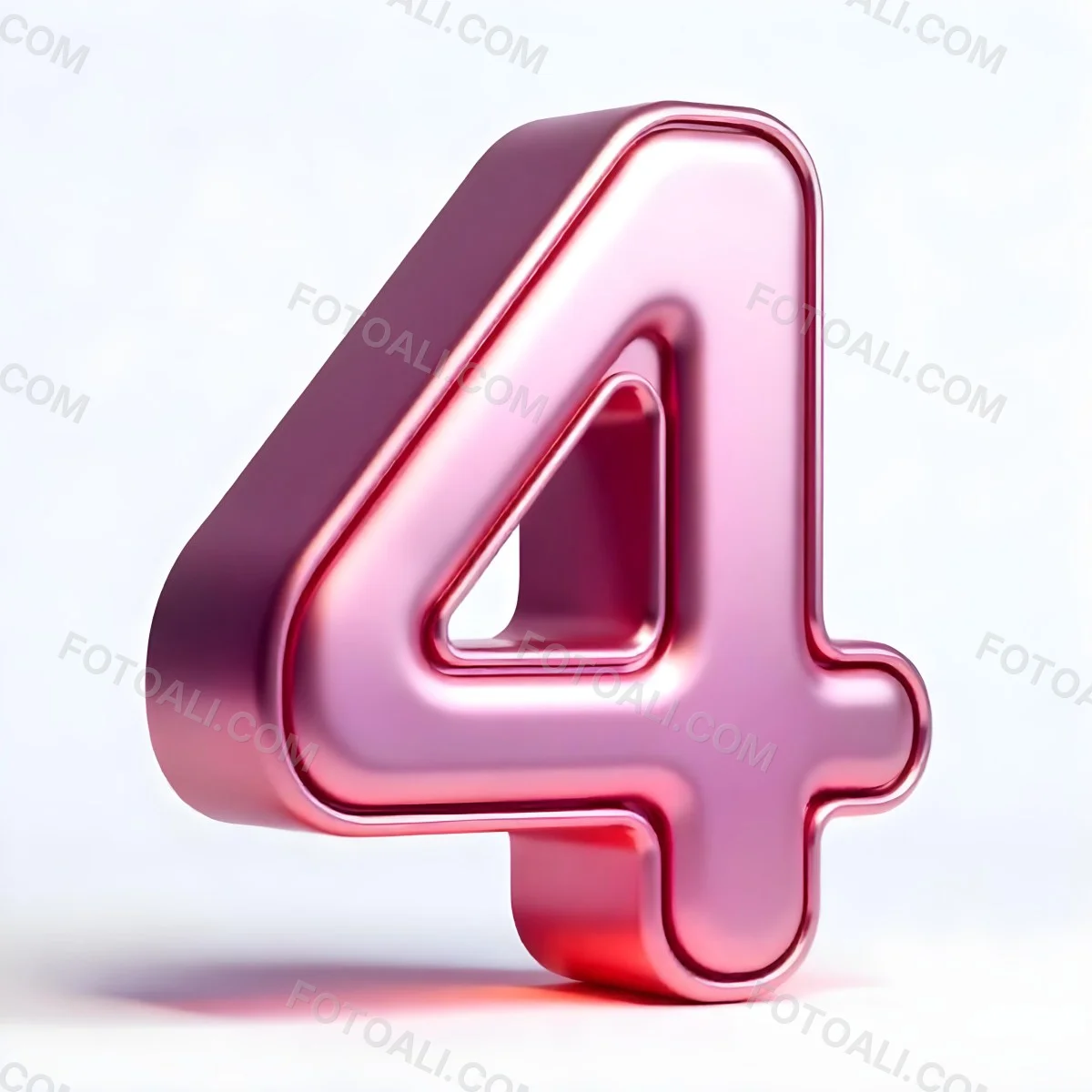 A Pink Metallic Number Four With Rounded Edges Casting A Soft Shadow On A White Surface Creating A Clean And Modern Aesthetic 2 9252