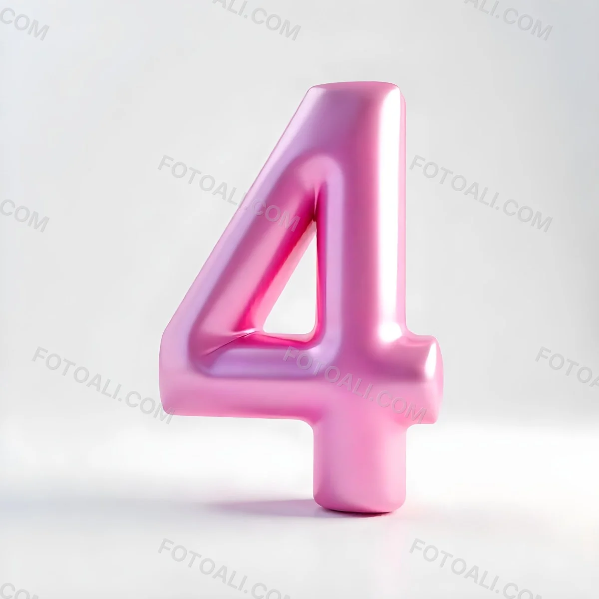 A Pink Metallic Number Four With Rounded Edges Casting A Soft Shadow On A White Surface Creating A Clean And Modern Aesthetic 20 E5e9