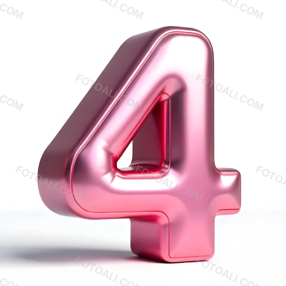 A Pink Metallic Number Four With Rounded Edges Casting A Soft Shadow On A White Surface Creating A Clean And Modern Aesthetic 32 B9c0