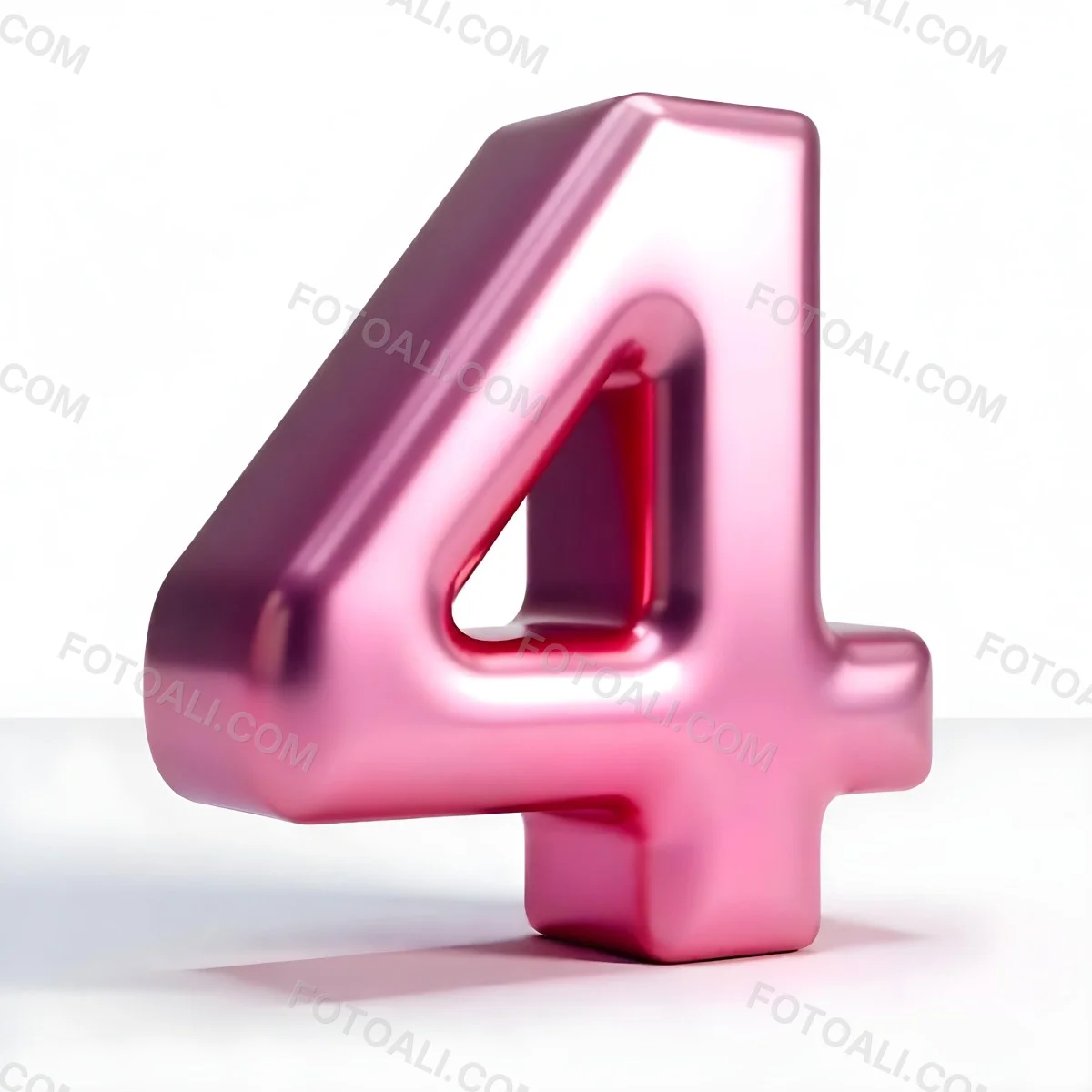 A Pink Metallic Number Four With Rounded Edges Casting A Soft Shadow On A White Surface Creating A Clean And Modern Aesthetic 34 6d8a