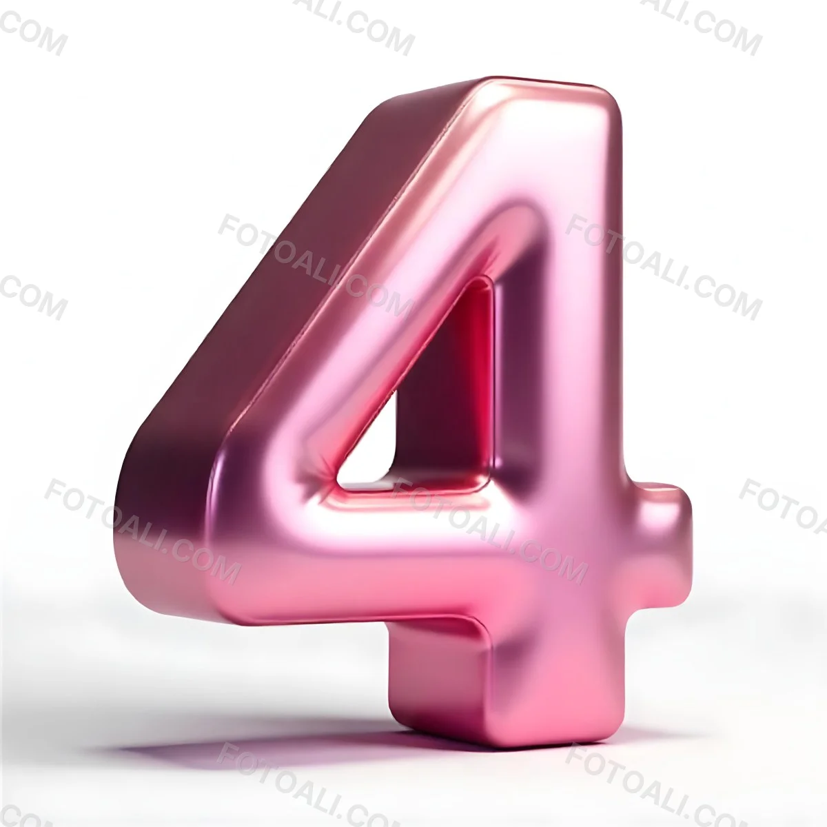 A Pink Metallic Number Four With Rounded Edges Casting A Soft Shadow On A White Surface Creating A Clean And Modern Aesthetic 35 2e21