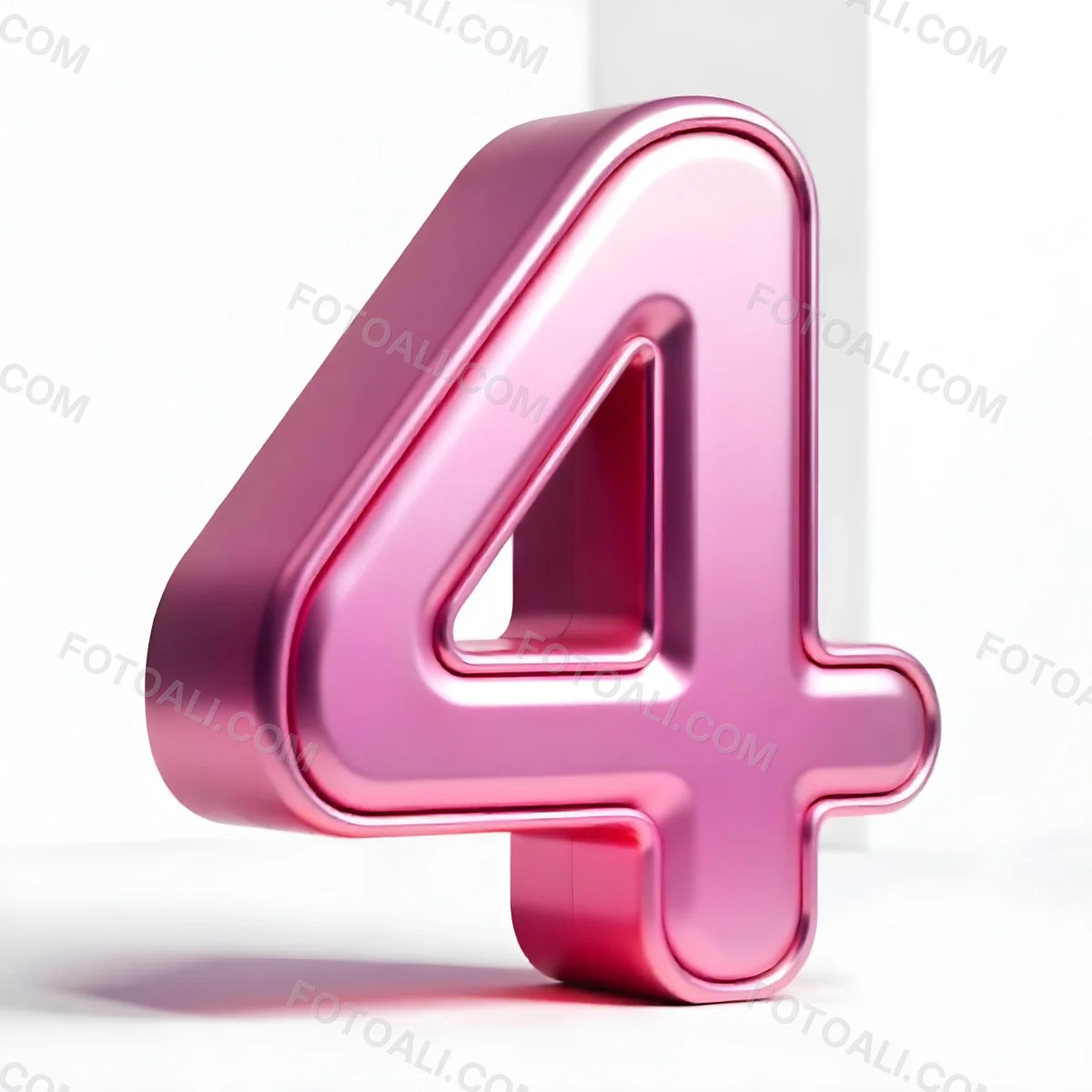 A Pink Metallic Number Four With Rounded Edges Casting A Soft Shadow On A White Surface Creating A Clean And Modern Aesthetic 36 4d1e