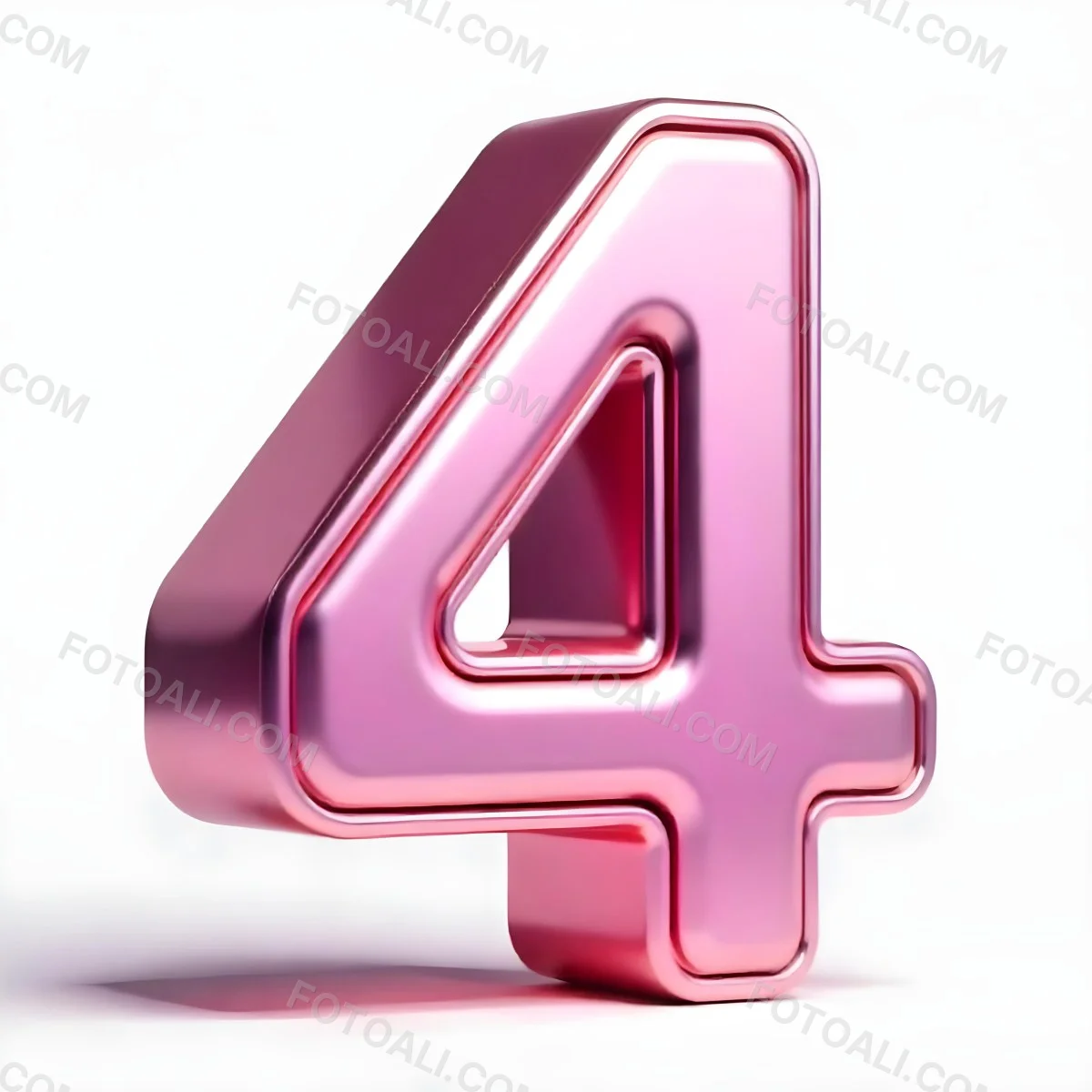 A Pink Metallic Number Four With Rounded Edges Casting A Soft Shadow On A White Surface Creating A Clean And Modern Aesthetic 38 5c64
