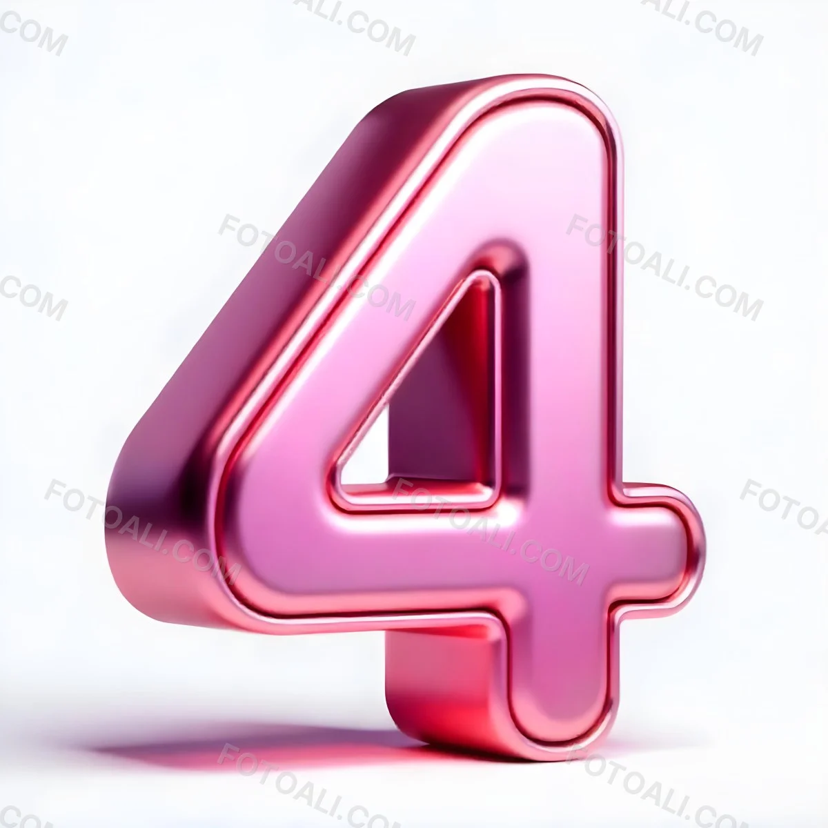 A Pink Metallic Number Four With Rounded Edges Casting A Soft Shadow On A White Surface Creating A Clean And Modern Aesthetic 4 517e