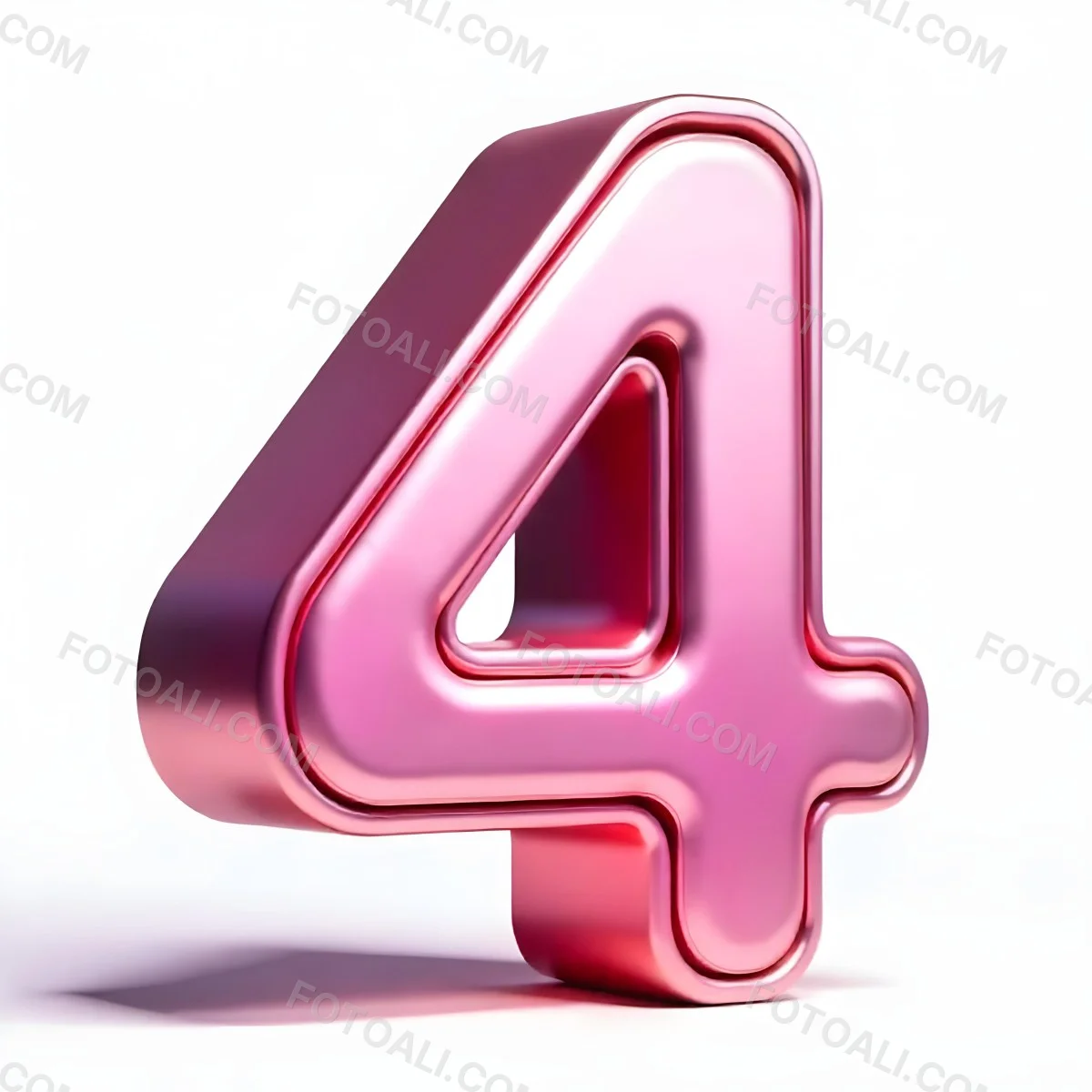 A Pink Metallic Number Four With Rounded Edges Casting A Soft Shadow On A White Surface Creating A Clean And Modern Aesthetic 40 106d