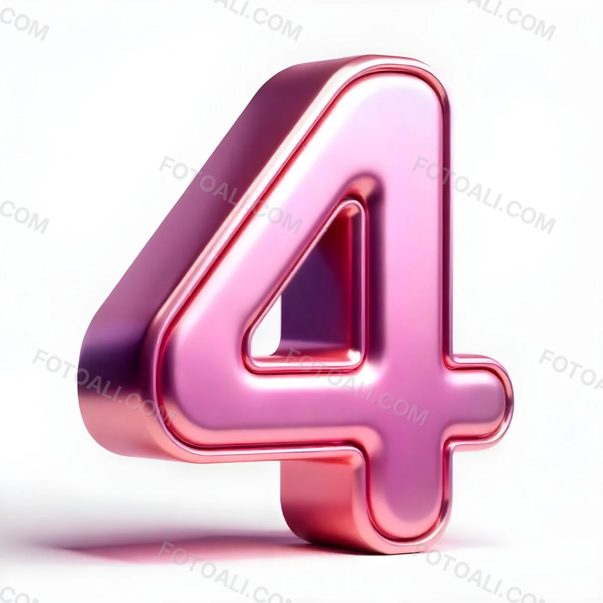 A Pink Metallic Number Four With Rounded Edges Casting A Soft Shadow On A White Surface Creating A Clean And Modern Aesthetic 6 D2e5