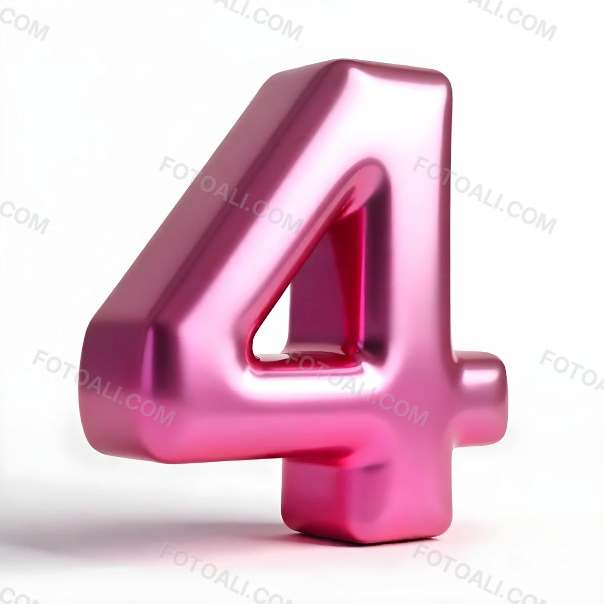 A Pink Metallic Number Four With Rounded Edges Casting A Soft Shadow On A White Surface Creating A Clean And Modern Aesthetic 7 89b4
