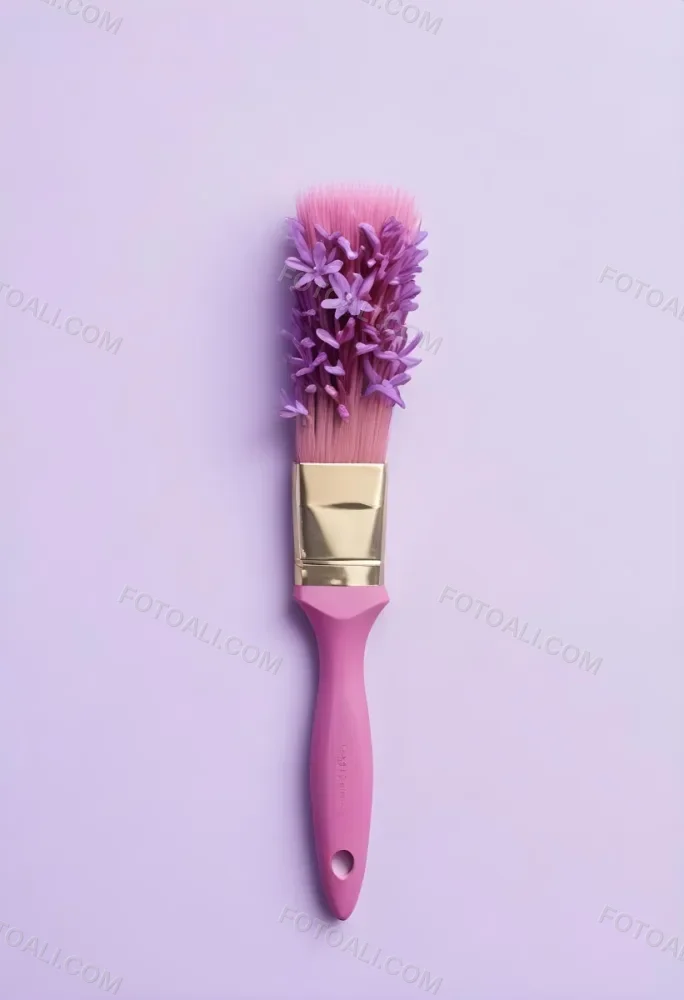 A Pink Paintbrush With Purple Lilac Flowers On A Light Purple Background 17 8718