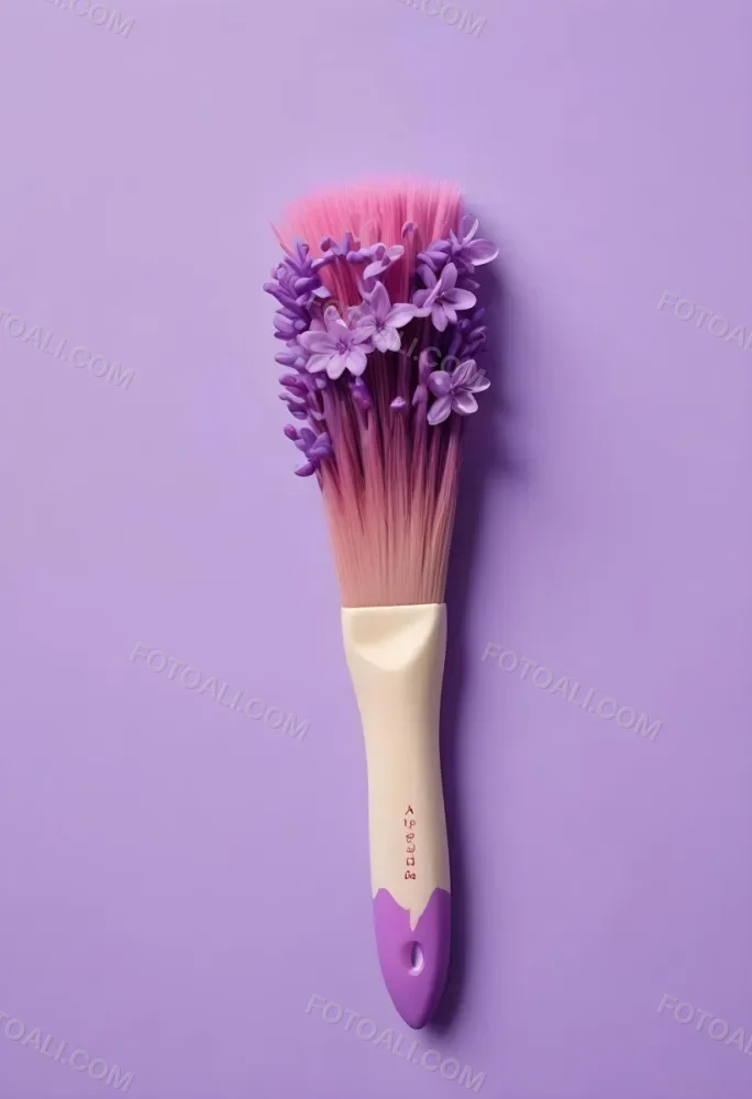 A Pink Paintbrush With Purple Lilac Flowers On A Light Purple Background 2 9817