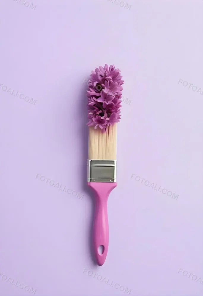 A Pink Paintbrush With Purple Lilac Flowers On A Light Purple Background 20 0530