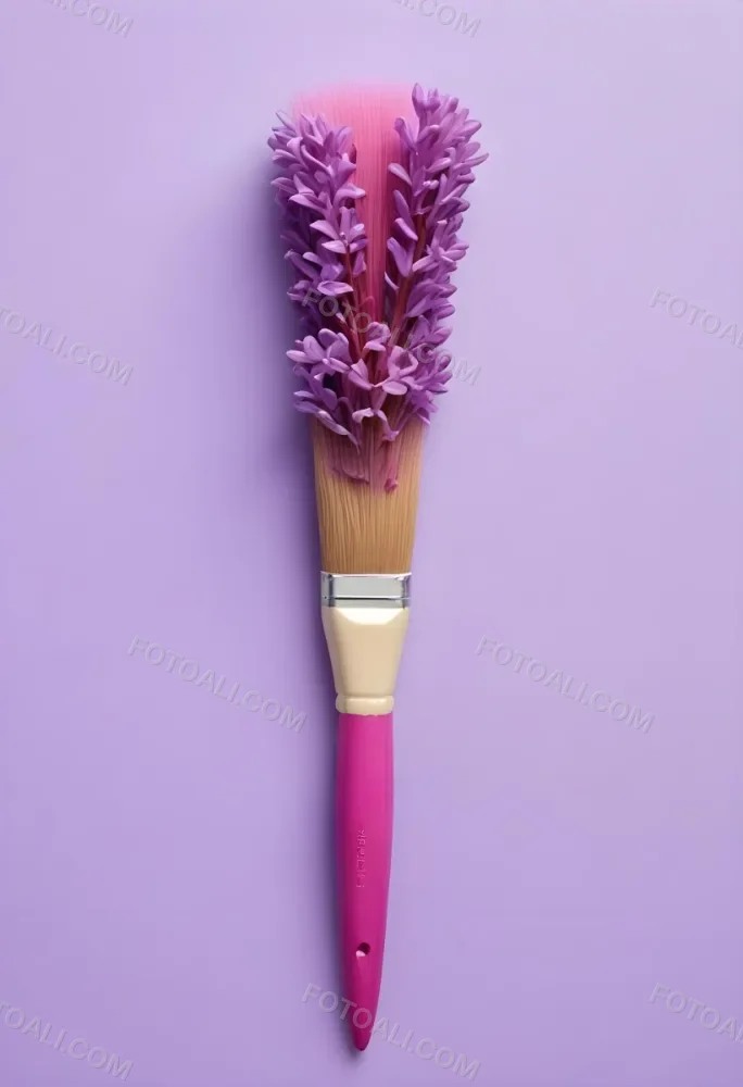 A Pink Paintbrush With Purple Lilac Flowers On A Light Purple Background 24 62c5