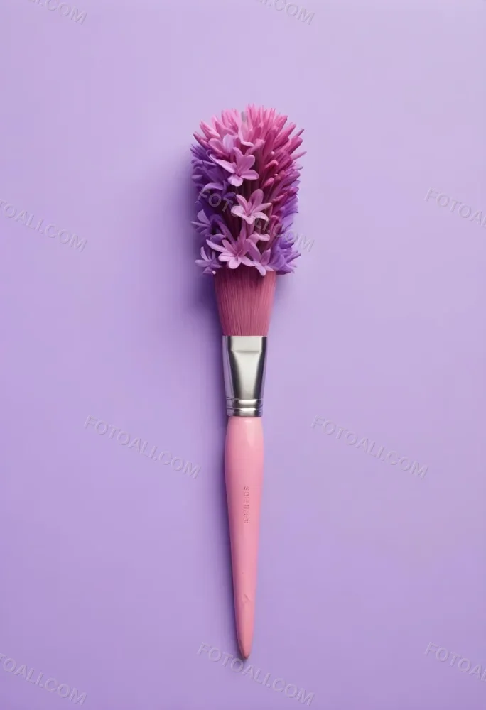 A Pink Paintbrush With Purple Lilac Flowers On A Light Purple Background 25 0903