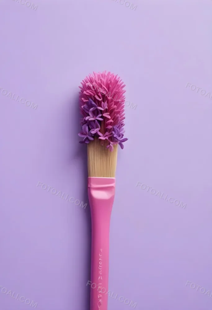 A Pink Paintbrush With Purple Lilac Flowers On A Light Purple Background 26 0ec8