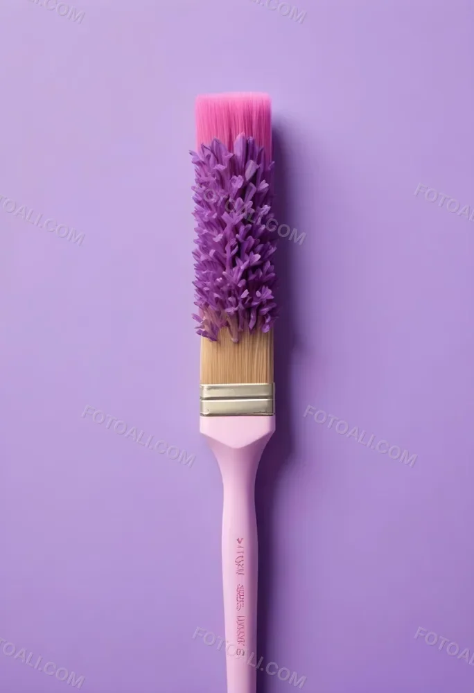 A Pink Paintbrush With Purple Lilac Flowers On A Light Purple Background 27 6db1