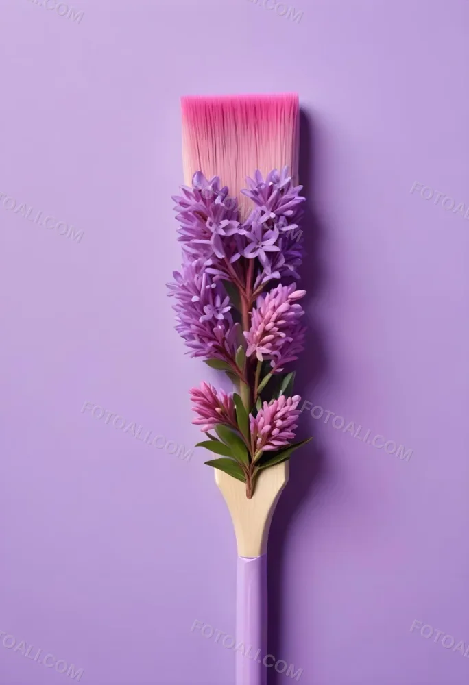 A Pink Paintbrush With Purple Lilac Flowers On A Light Purple Background 28 F584