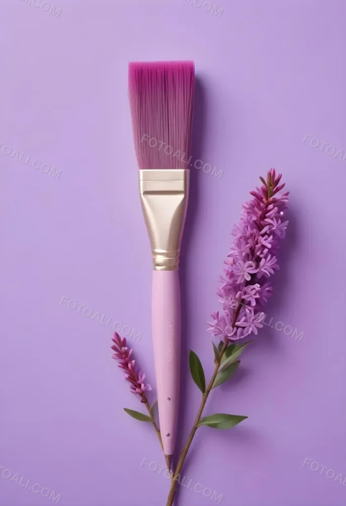 A Pink Paintbrush With Purple Lilac Flowers On A Light Purple Background 7 2bf4