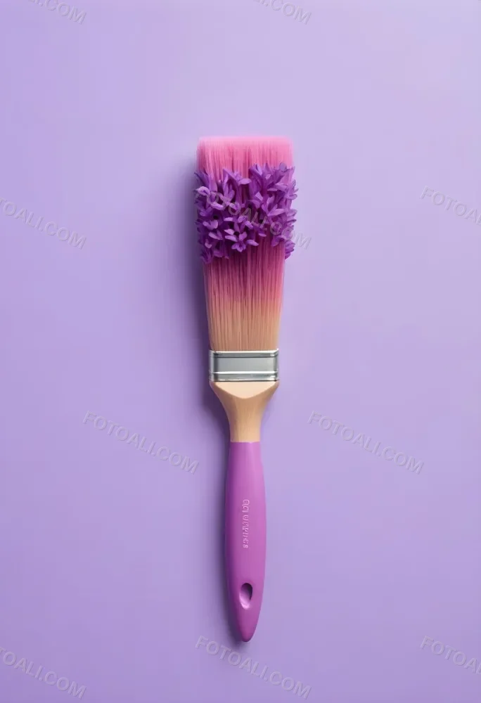 A Pink Paintbrush With Purple Lilac Flowers On A Light Purple Background 8 54eb