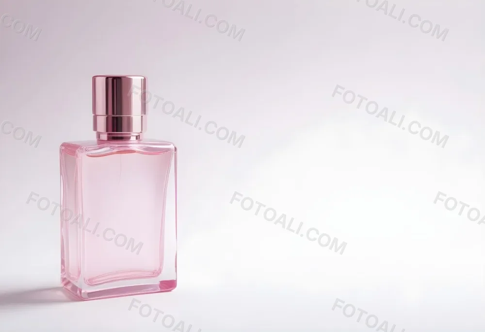 A Pink Perfume Bottle With A Metallic Pink Cap Simple Square Design On A White Background Minimalist Aesthetic Soft Lighting Product Photography 21 A8d3