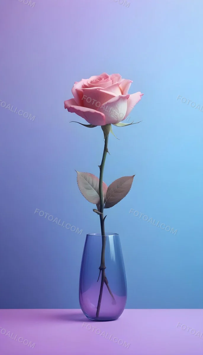 A Pink Rose In A Glass Vase Against A Blue Backgro 27 Fc8c