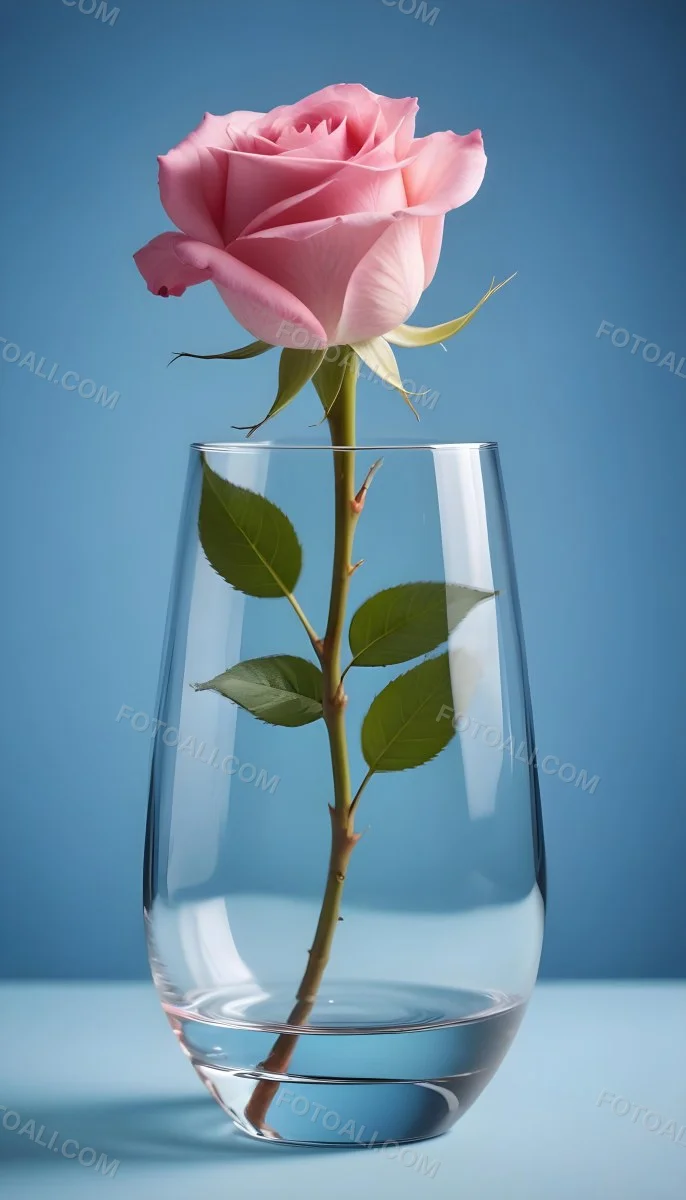 A Pink Rose In A Glass Vase Against A Blue Backgro 5 Fa5d