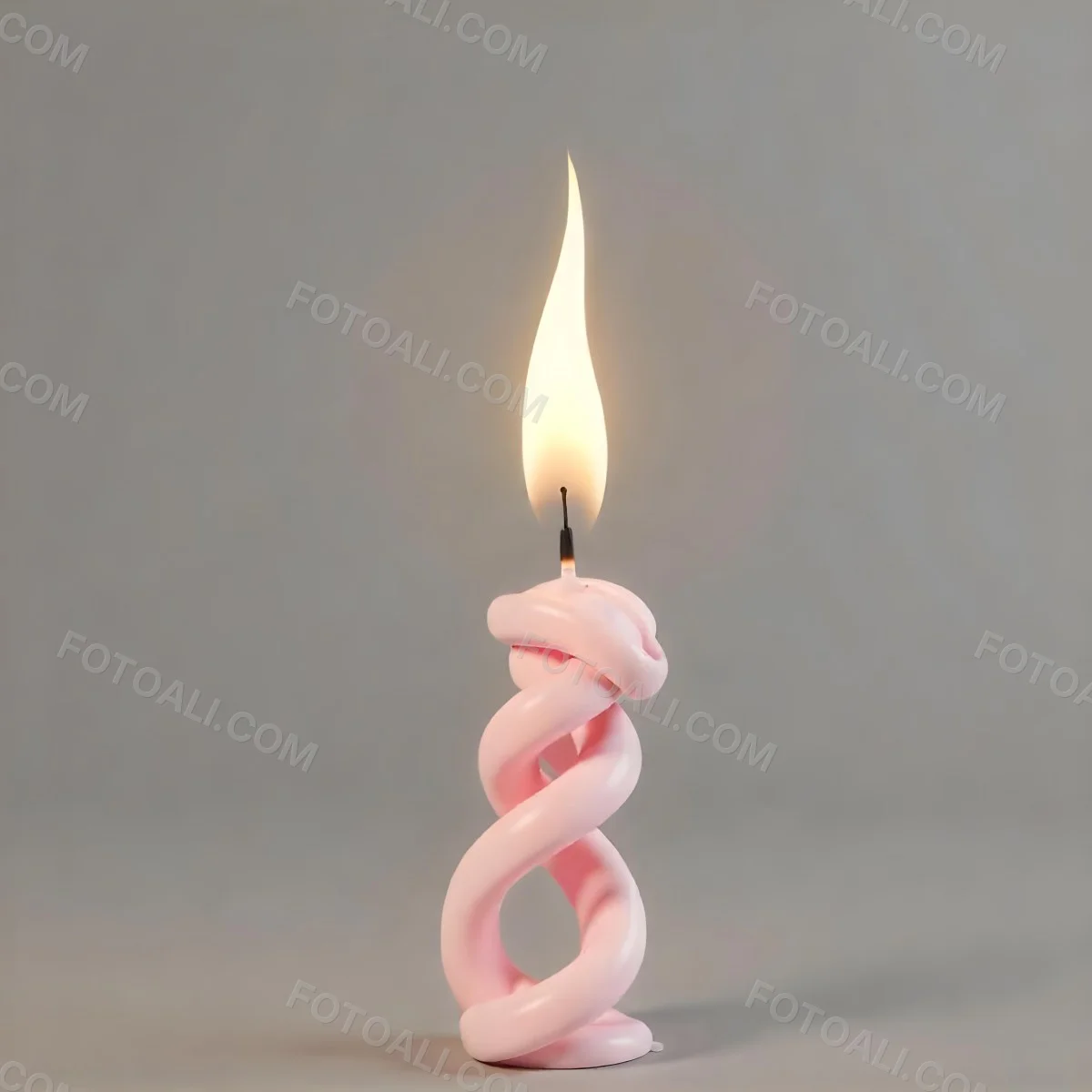A Pink Spiral Candle With A Bright Flame On Top Casting A Bright Glow Simple Gray Background 10 E09b