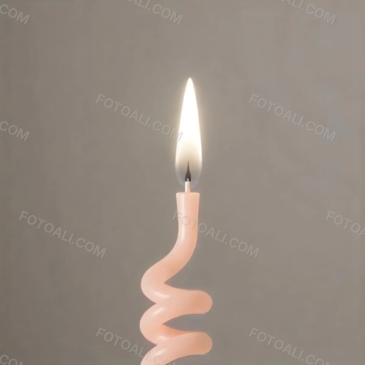 A Pink Spiral Candle With A Bright Flame On Top Casting A Bright Glow Simple Gray Background 15 6c6b