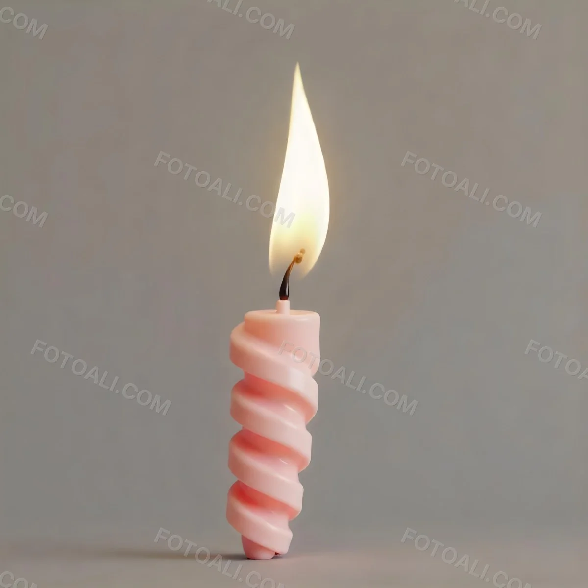 A Pink Spiral Candle With A Bright Flame On Top Casting A Bright Glow Simple Gray Background 18 74ce