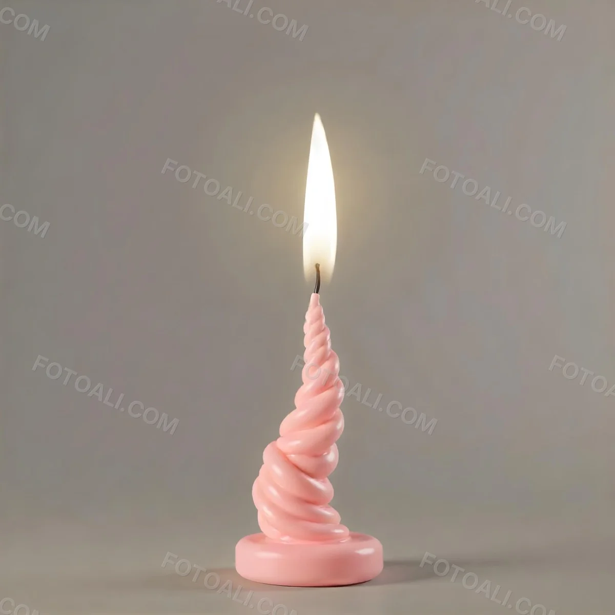 A Pink Spiral Candle With A Bright Flame On Top Casting A Bright Glow Simple Gray Background 19 Ac72