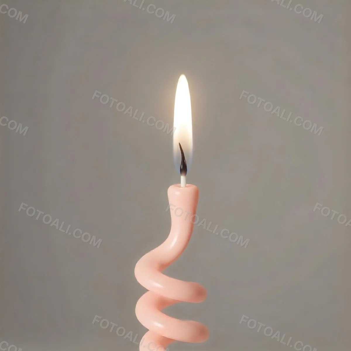 A Pink Spiral Candle With A Bright Flame On Top Casting A Bright Glow Simple Gray Background 22 270f