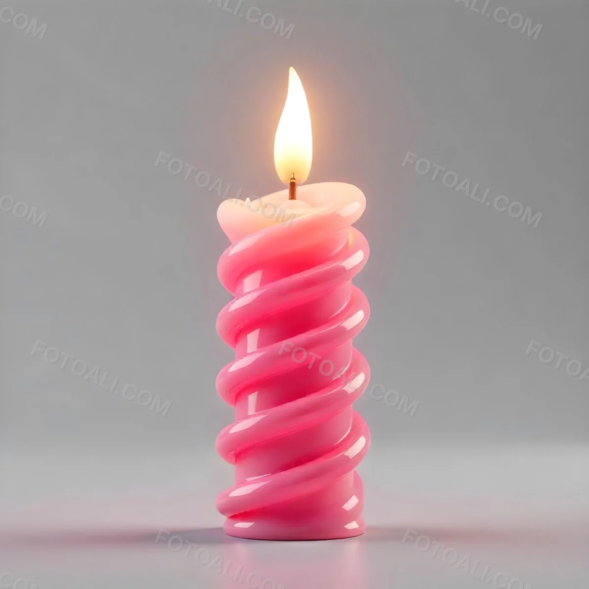 A Pink Spiral Candle With A Bright Flame On Top Casting A Bright Glow Simple Gray Background 6 A262