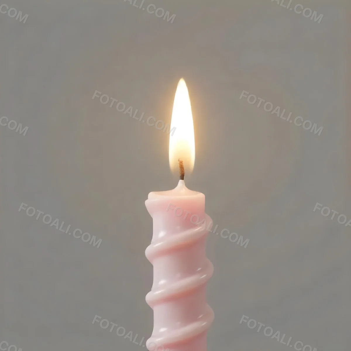 A Pink Spiral Candle With A Bright Flame On Top Casting A Bright Glow Simple Gray Background 8 8501