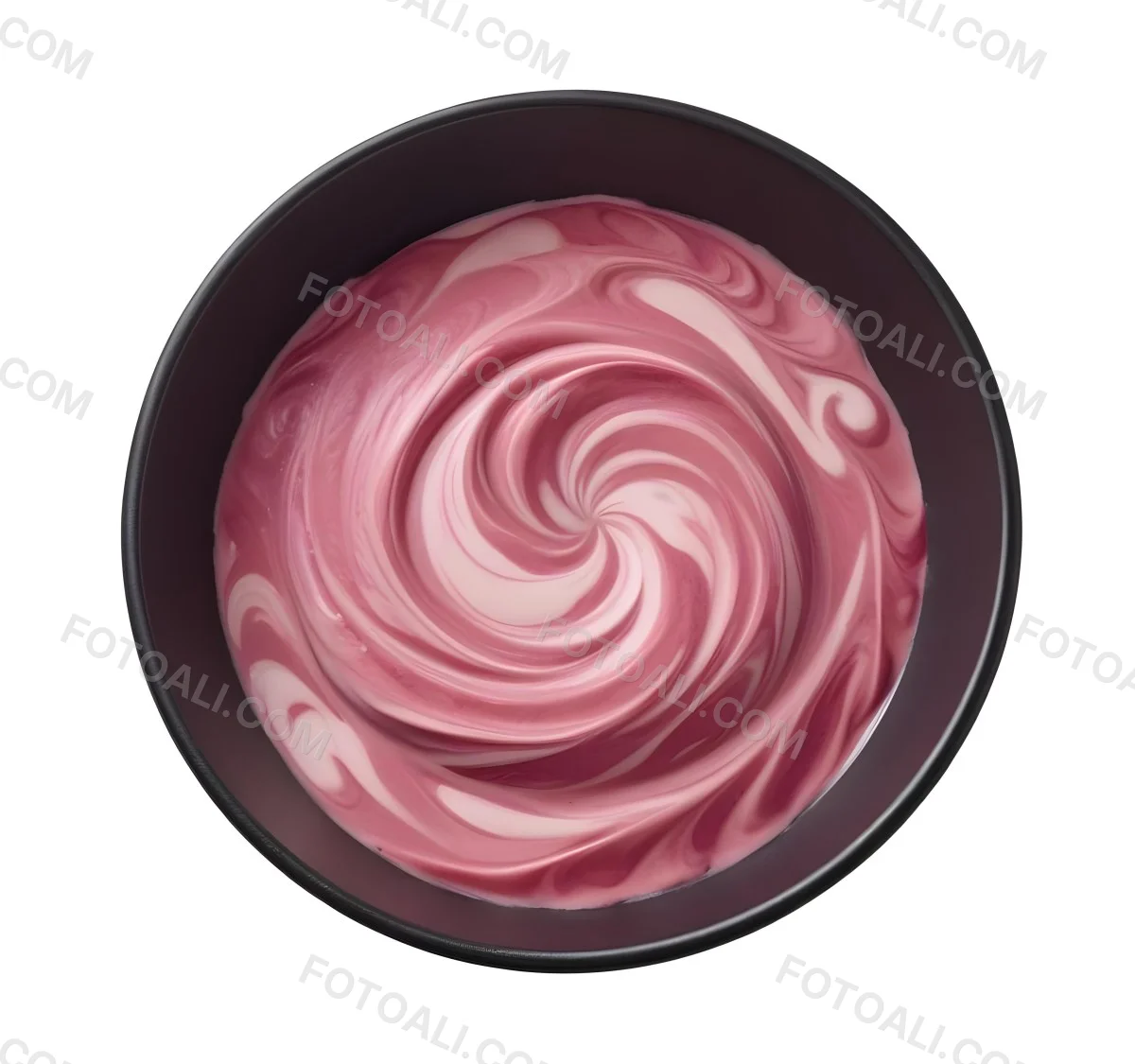 A Pink Swirled Cream In A Black Bowl 20
