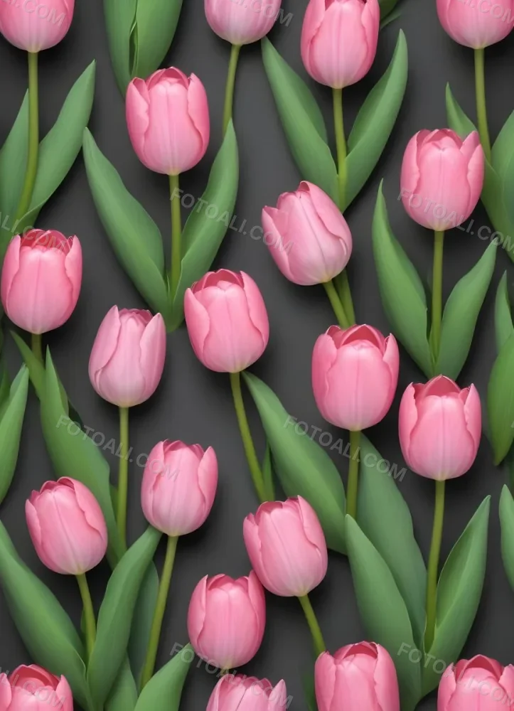 A Pink Tulip Flower With Green Stems In Front Of A Blank White Paper Sheet 63 8121