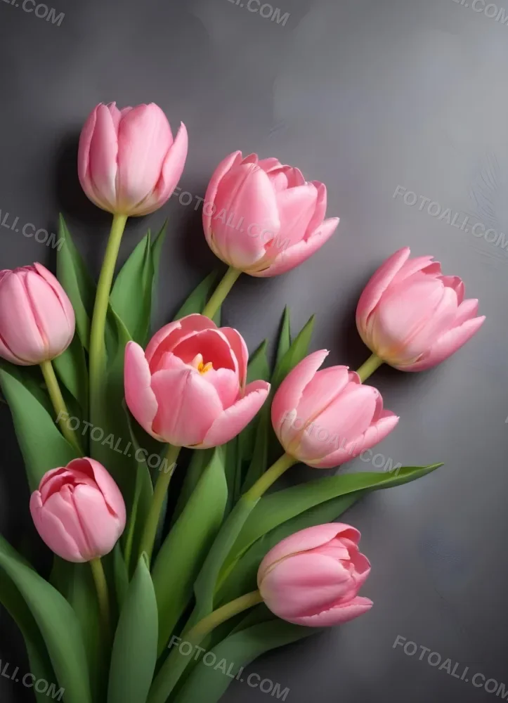 A Pink Tulip Flower With Green Stems In Front Of A Blank White Paper Sheet 69 Adf8