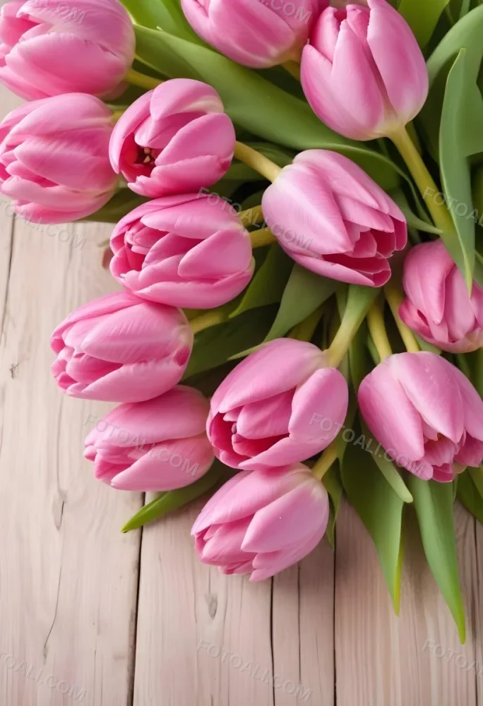 A Pink Tulip Flower With Green Stems In Front Of A Blank White Paper Sheet 85 F1a4