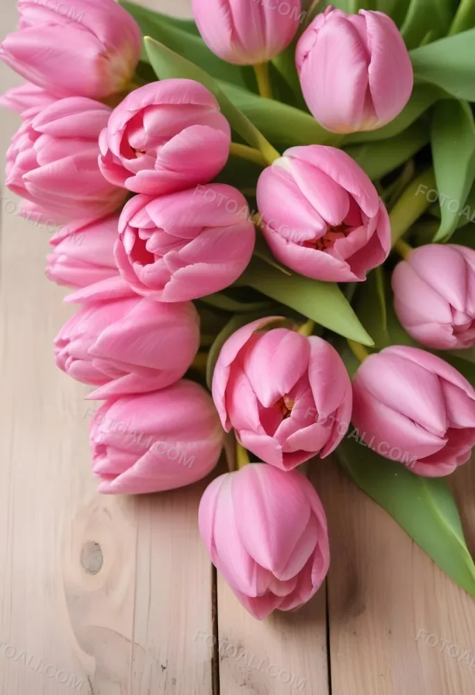 A Pink Tulip Flower With Green Stems In Front Of A Blank White Paper Sheet 88 28e4